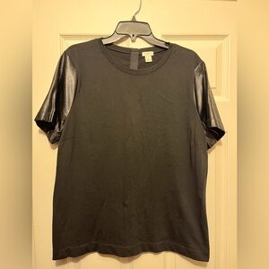 J.Crew Black Faux Leather sleeve top - size XL